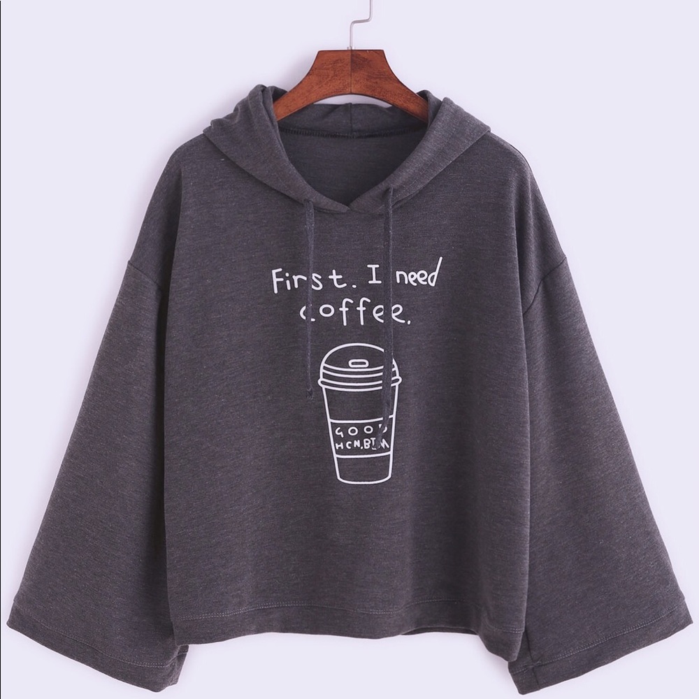 “First I need coffee” hooded sweater